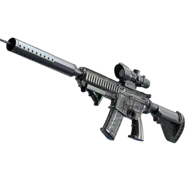 Long Electric Water Gun 62 cm Water Submachine Gun with Silencer, Scope, Drum Magazine USB Power Rechargeable Battery 1