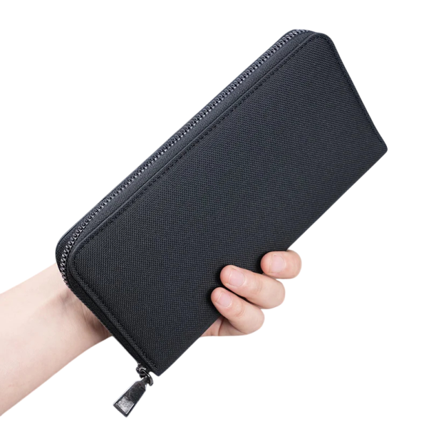 Long Men's Zip Wallet More Card and Banknote Slots Polyvinyl Synthetic Leather Elegant Everyday Accessory black