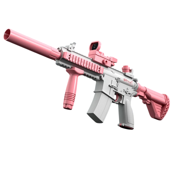 Long pistolet à eau électrique de 62 cm avec silencieux, poignée, viseur et réservoir d'eau Batterie rechargeable et câble USB rose