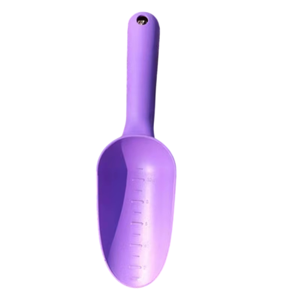 Lopatina plastica per piantagione con misuratore 25 x 6,5 cm manico antiscivolo per il trapianto di piante, lavoro con il terreno e diserbo viola