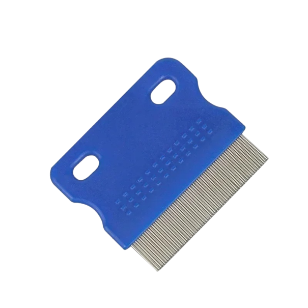 Loppekam til kæledyr, lusekam til hunde og katte, plejekam 6,3 x 5,7 cm blå