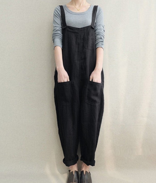 Lös jumpsuit för kvinnor med fickor vinröd 3XL