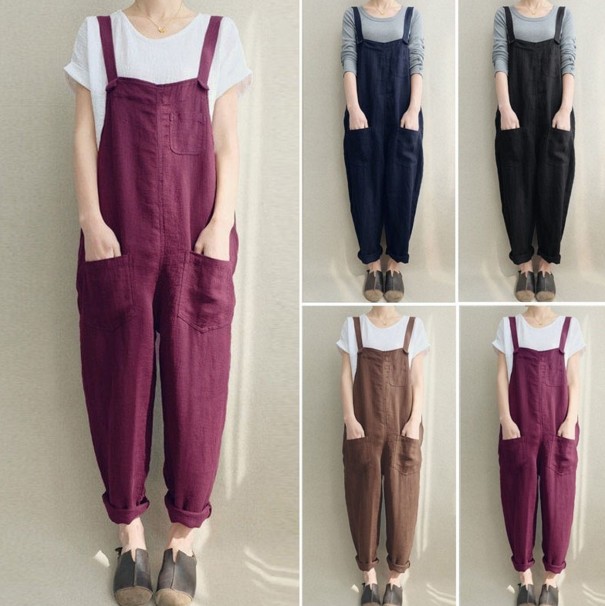 Lös jumpsuit för kvinnor med fickor