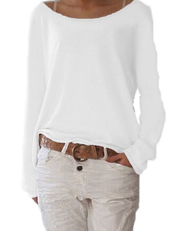 Lös långärmad T-shirt för kvinnor vit S