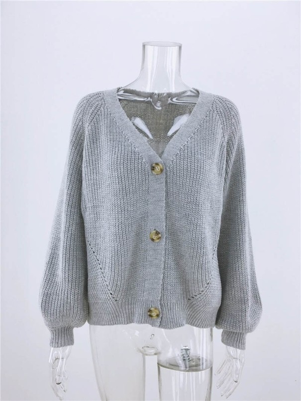 Løs sweater med knapper til kvinder grå S