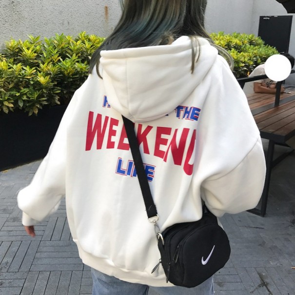 Løs sweatshirt med print til kvinder hvid M