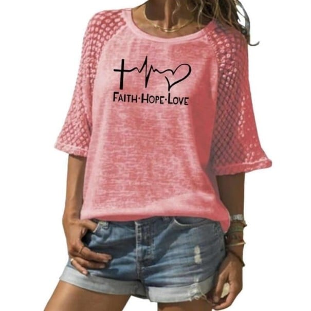 Lös T-shirt för kvinnor med inskription rosa L