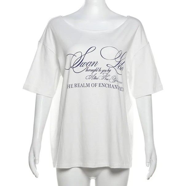 Lös T-shirt med tryck för fritiden Modern oversize-modell Slip-on-ringning Bomullsmaterial Snygg streetwear-outfit för stan vit XXL
