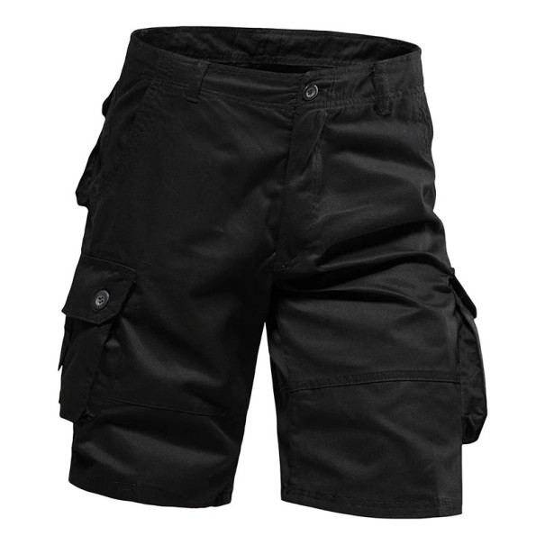 Løse herreshorts i bomuld med flere lommer. Komfortable knælange shorts til sommer, vandreture og arbejde. sort 31