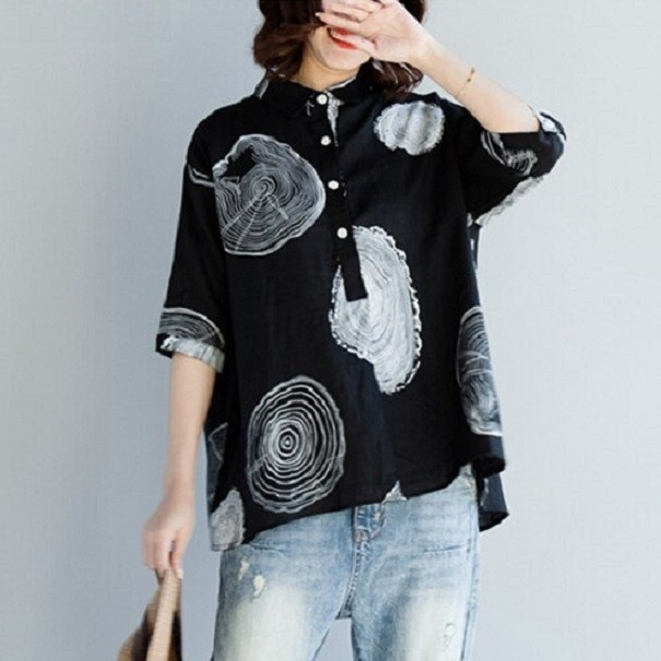 Losse blouse voor dames met print zwart