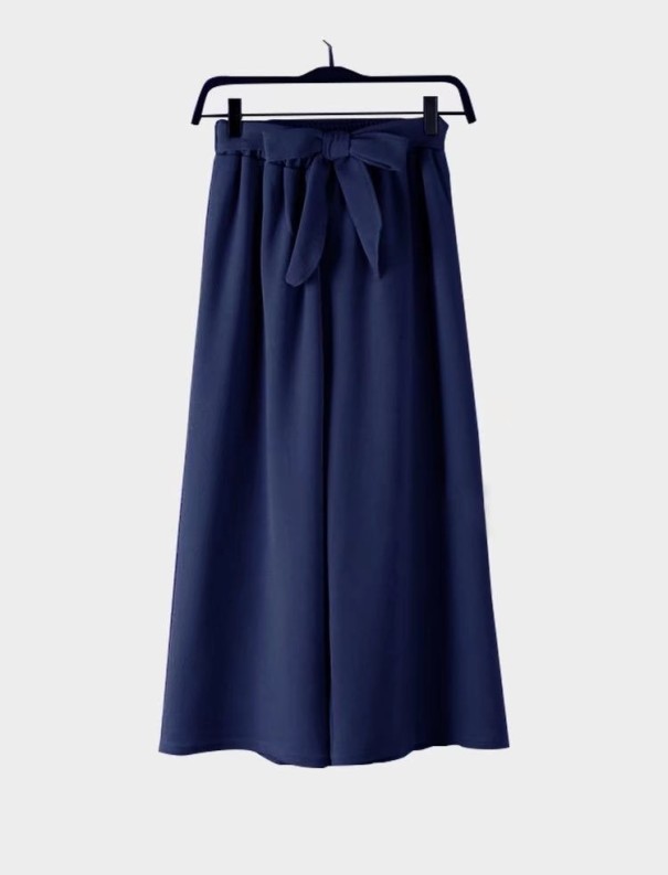 Losse damesbroek met strik donkerblauw