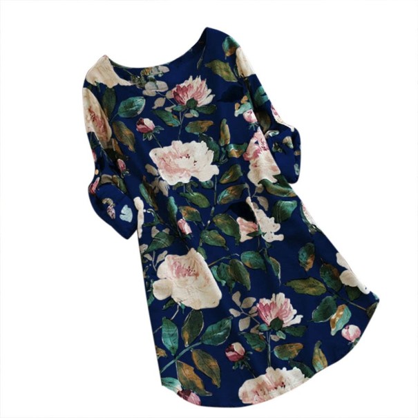 Losse jurk met bloemenprint donkerblauw L