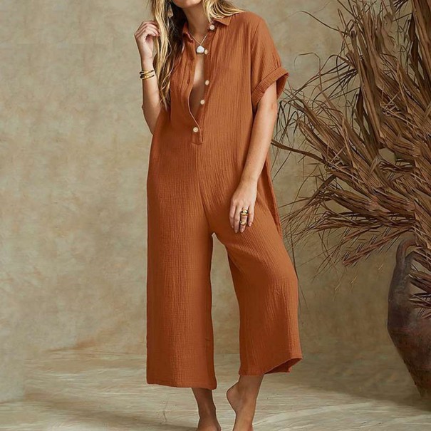 Løstsiddende skjortejumpsuit til kvinder lysebrun XL