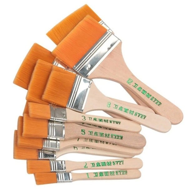 Lot de 12 pinceaux à mémoire de forme en nylon avec manche en bois pour peintures acryliques, à l’huile et à l'aquarelle. Pinceaux d’art 1