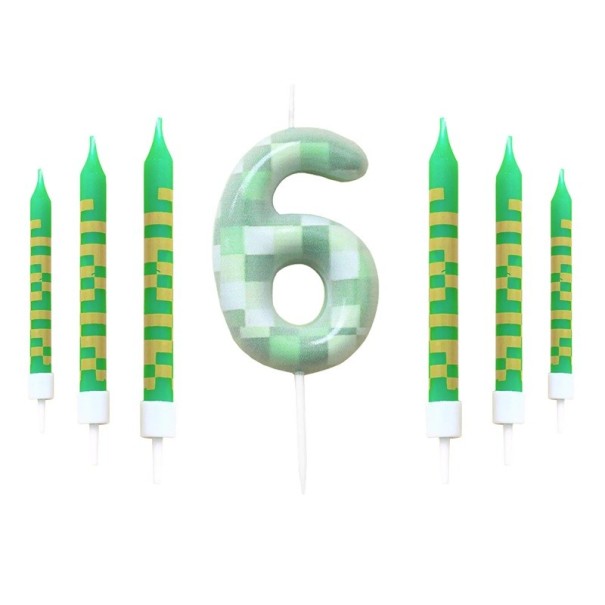 Lot de 7 bougies d’anniversaire vertes, décorations de gâteaux à thème pixel, bougies numériques de jeux vidéo de 0 à 9, fête d’anniversaire 9,5 x 0,8 cm 6