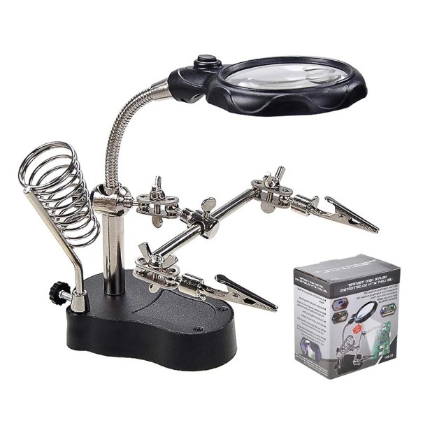 Loupe de bureau avec éclairage 3,5x 12x, support auxiliaire de soudage, support à clip, loupe PCB, outil de loupe LED 1