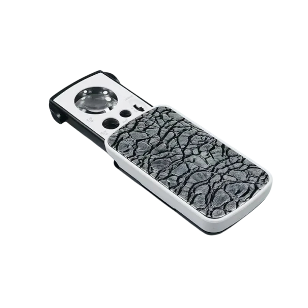 Loupe pliable avec éclairage LED et lumière UV, grossissement 30x, 60x, 90x, portable, pour bijoux, pièces de monnaie, billets de banque, timbres argenté