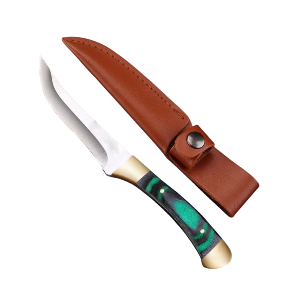 Lovecký nôž s čepeľou 19 cm a koženým puzdrom Nôž na prežitie Vojenský nôž Outdoor vybavenie Kempovanie Turistika Bushcraft zelená