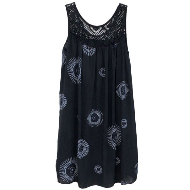 Löysä kuviollinen kesämekko musta XL