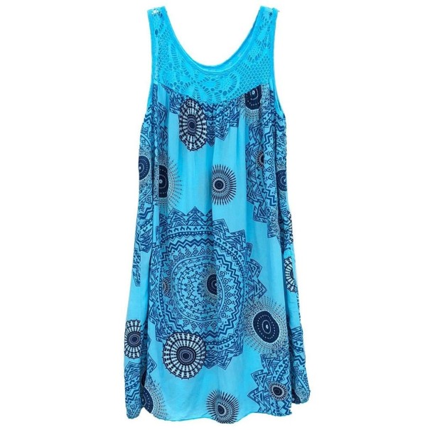 Löysä kuviollinen kesämekko taivaansininen 3XL