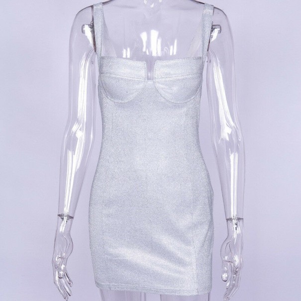 Lśniąca mini sukienka srebrny M