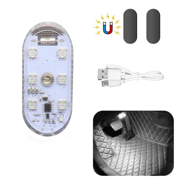 Luce LED da soffitto per auto 3 x 7 cm Mini ricarica USB Illuminazione interna con batteria 120 mA Lampada compatta Decorazione bianco