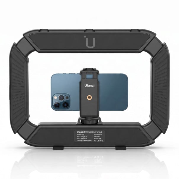 Luce LED portatile con gabbia per telefono e fotocamera Temperatura regolabile 2500–8500 K Batteria 8000 mAh 20 W CRI 96+ Nera Per vlog e video 1