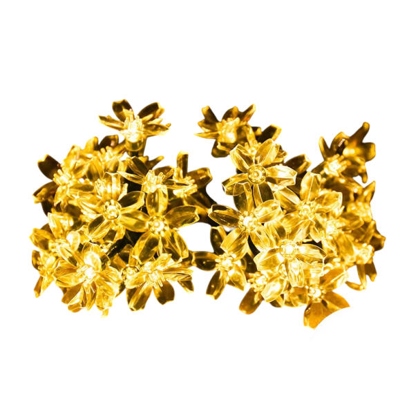 Luces de cadena solares 5 m 20 LED Flores de cerezo Decoración exterior a prueba de agua para bodas, jardines, fiestas, decoración navideña en varios colores blanco cálido