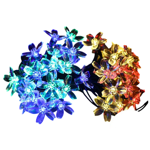 Luces de cadena solares 5 m 20 LED Flores de cerezo Decoración exterior a prueba de agua para bodas, jardines, fiestas, decoración navideña en varios colores multicolor