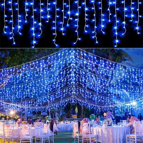 Luces navideñas para exterior con mando a distancia, 220 V, luces navideñas para el hogar, cadena de luces en cascada, 8 modos, cadena de luces LED de 4 m y 96 LED azul