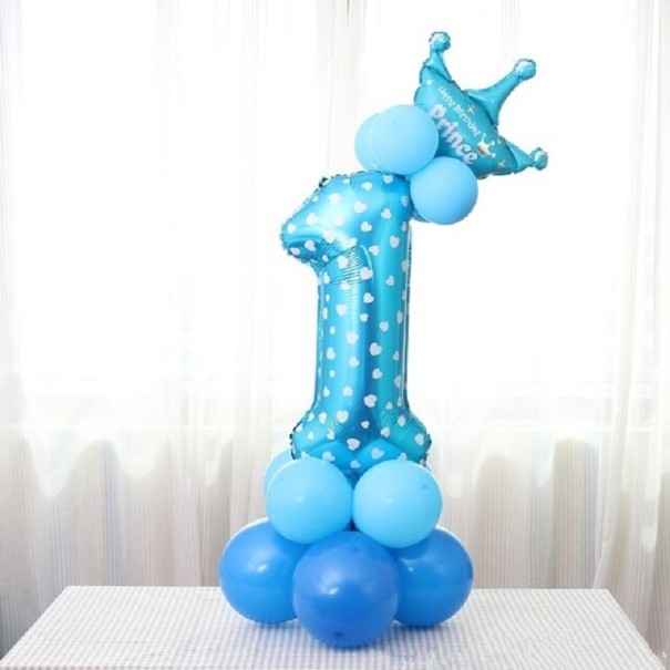 Luftballons mit Krone - Zahlen blau 1