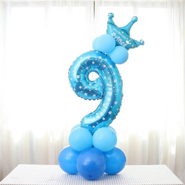 Luftballons mit Krone - Zahlen blau 9