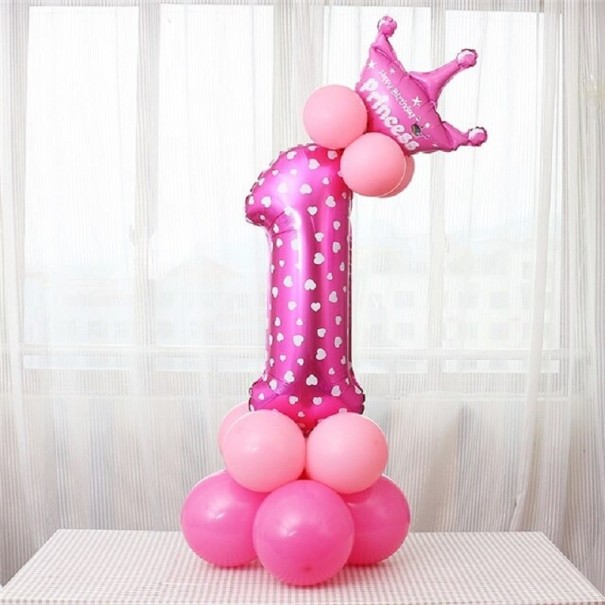 Luftballons mit Krone - Zahlen rosa 1