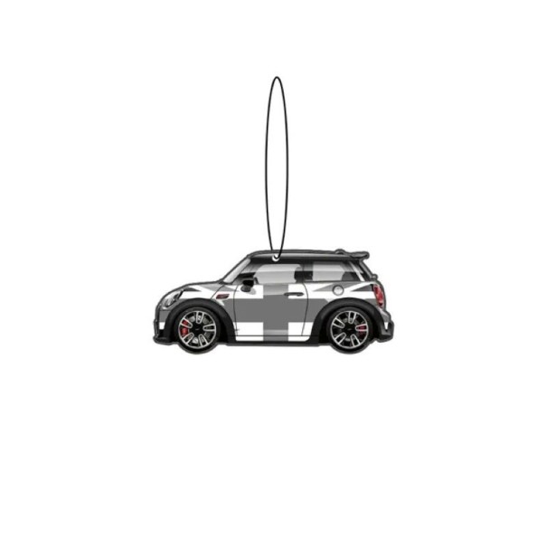 Lufterfrischer für das Auto Mini Cooper aromatherapeutischer Anhänger 4,8 × 9,9 cm grau schwarz weiß mit britischer Flagge hängend