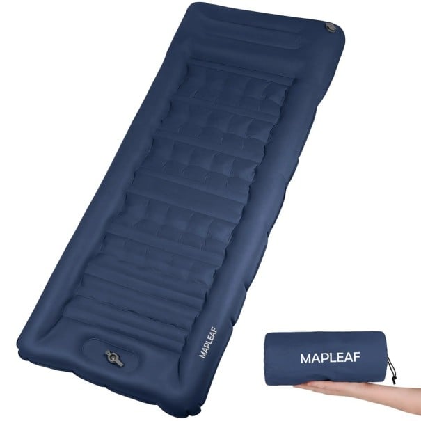 Luftmatratze 197 x 70 x 12 cm Eingebaute Fußpumpe und integriertes Kissen Wasserdicht und ultraleicht Mit Tragetasche Für Camping und Wandern blau