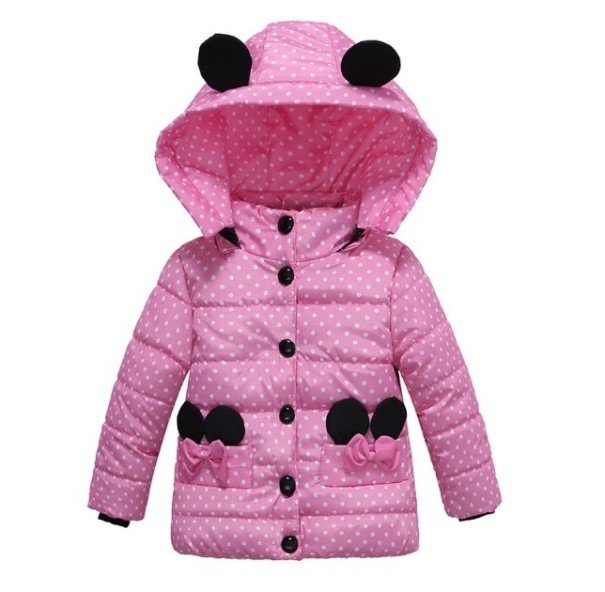 Lujosa chaqueta de invierno para niña con lunares J917 rosa 3