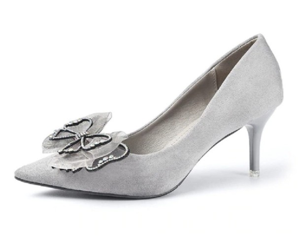Lujosos zapatos de salón para mujer decorados con un lazo J1980 plateado 39