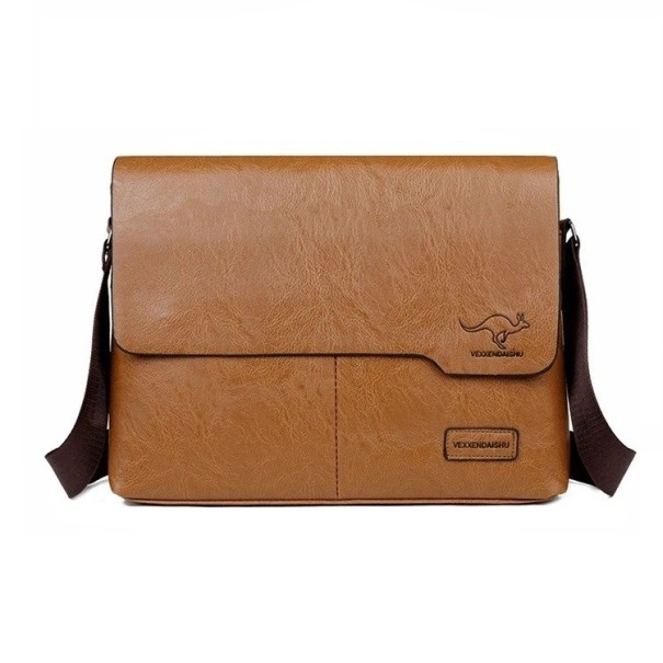 Luksuriøs herreskuldertaske i læder, 32×26 cm, mærkevare-crossbody-håndtaske, stor, elegant sidetaske til mænd lysebrun