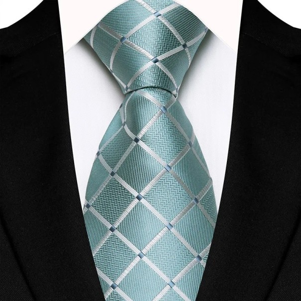 Luksuriøst ternet herreslips 145 x 8 cm Elegant mønstret slips Bredt slips i høj kvalitet til sociale begivenheder, forretningsmøder og formelle outfits lyseblå