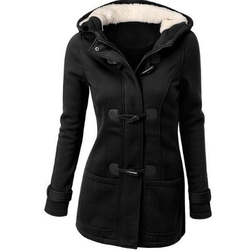 Luksusowa damska płaszcz z kapturem - Czarna XL