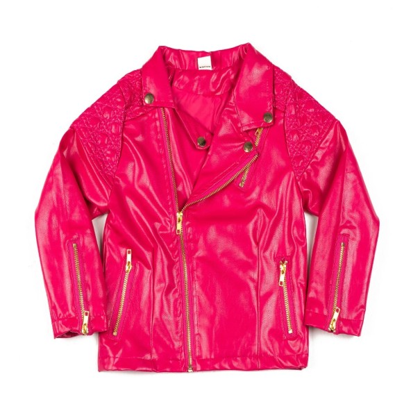Luksusowa kurtka dziewczęca wykonana ze sztucznej skóry - różowa 5