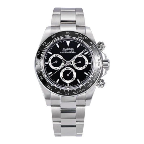 Luksusowe męskie automatyczne zegarki Chronograf z tachymetrem Szafirowe szkło Wodoodporne 50 m Koperta 39 mm Stal nierdzewna 316L czarny