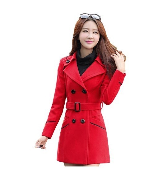 Luksusowy płaszcz damski Megan J2561 czerwony S