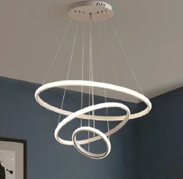 Luksusowy wiszący żyrandol LED zimny biały 60W nowoczesna okrągła lampa 90-265V trzy okrągłe lampa wisząca 60cm 40cm 20cm biały