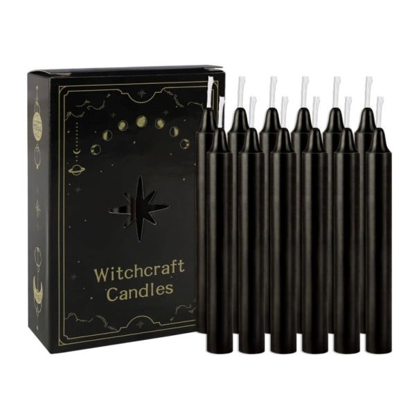 Lumânări din ceară sub formă de bețișoare 12 buc 10,1 x 1,2 cm fără parfum lumânări negre cu cutie decorative pentru sărbători interior și diverse 1