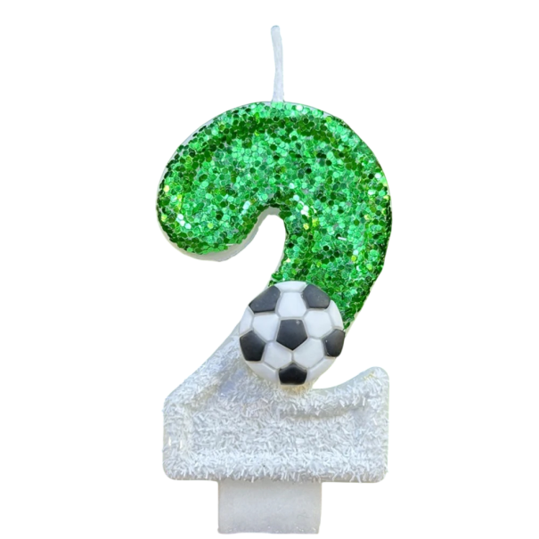 Lumânări pentru tort cu tematică de fotbal, 8,5 x 5,5 cm, numere de ziua de naștere cu motiv de minge, decorațiuni pentru brioșe cu parafină, petrecere de fotbal 2