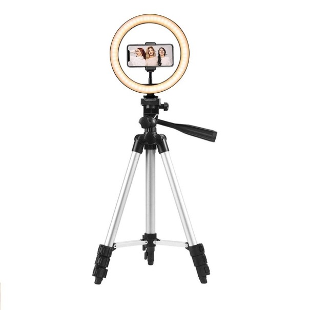 Lumière circulaire LED 26 cm avec trépied et télécommande A2995 argenté
