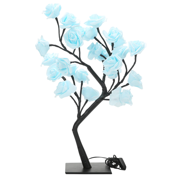Lumière en forme de buisson avec des roses 24 LED lumière blanche chaude alimentation USB décoration mignonne design moderne bleu