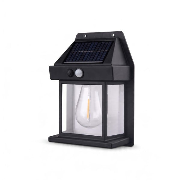 Lumină de perete solară cu senzor de mișcare Lanternă cu bec 13,6 x 9,6 cm Neagră IP65 Rezistentă la apă 3 moduri Lumină caldă pentru perete 1