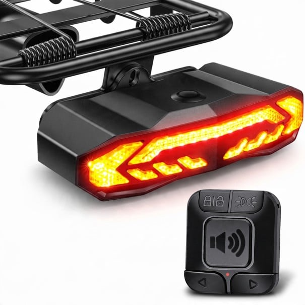 Lumină spate pentru bicicletă cu semnalizatoare și alarmă de 110 dB Suport pentru portbagaj Spate controler wireless Lumină de frână USB-C 2000 mAh 1